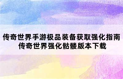 传奇世界手游极品装备获取强化指南 传奇世界强化骷髅版本下载